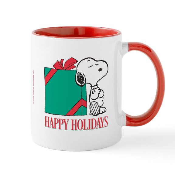 CafePress - Snoopy Holiday Present Mugs - 11 oz Ceramic Mug - Novelty Coffee Tea Cup