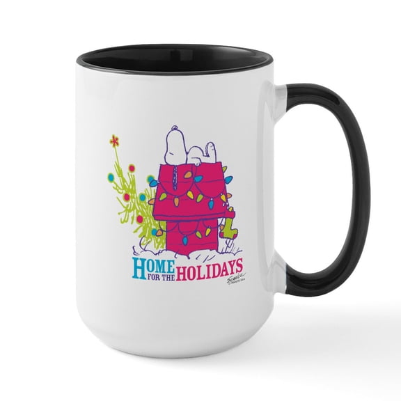 CafePress - Snoopy: Home For The Holidays Large Mug - 15 oz Ceramic Large White Novelty Mug