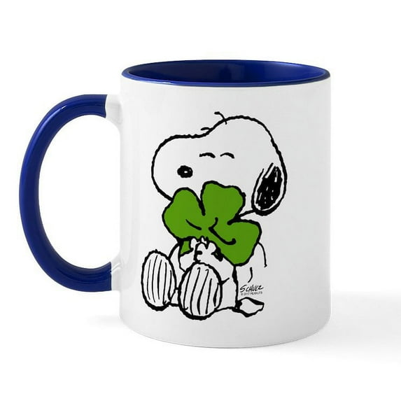 CafePress - Snoopy Hugging Clover - 11 oz Ceramic Mug - Novelty Coffee Tea Cup