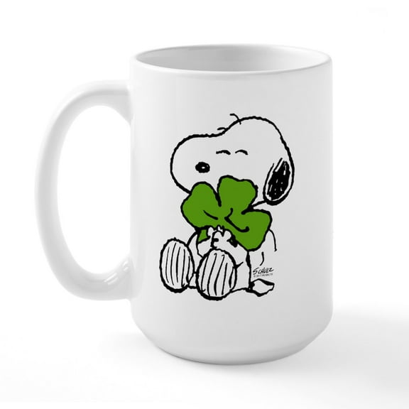 CafePress - Snoopy Hugging Clover - 15 oz Ceramic Large White Novelty Mug
