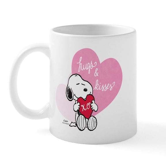 CafePress - Snoopy Hugs And Kisses Mug - 11 oz Ceramic Mug - Novelty Coffee Tea Cup