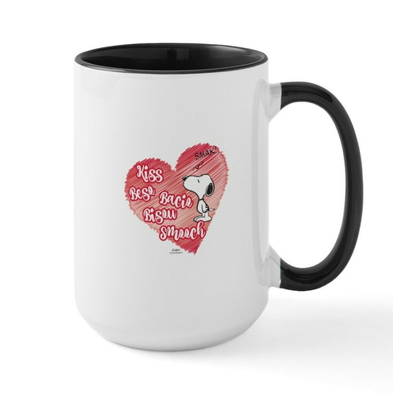 CafePress - Snoopy Kisses Large Mug - 15 oz Ceramic Large White Novelty Mug