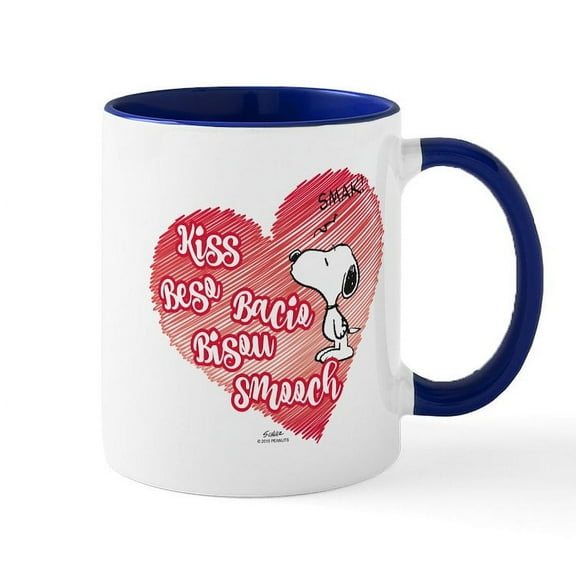 CafePress - Snoopy Kisses Mug - 11 oz Ceramic Mug - Novelty Coffee Tea Cup