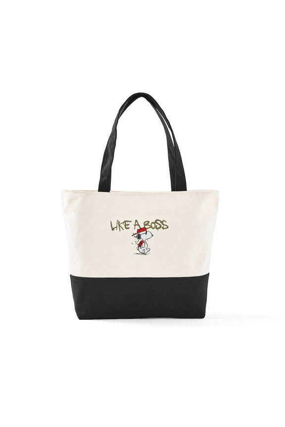 - Snoopy Like A Boss - Two Tone, 100% Cotton, Zipper Tote Bag