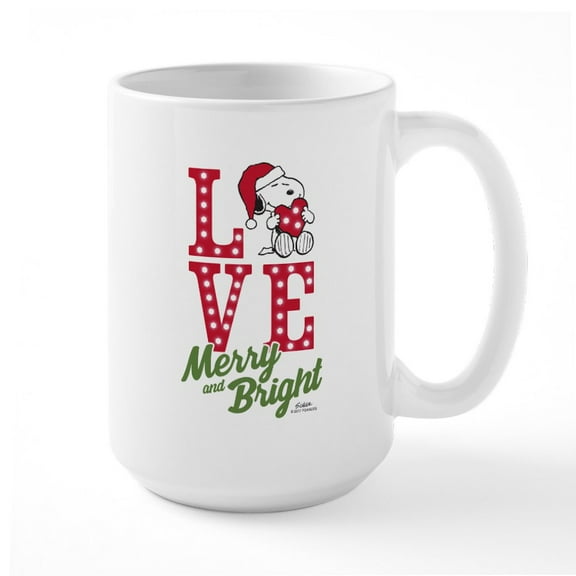 CafePress - Snoopy Love Merry And Bri - 15 oz Ceramic Large White Novelty Mug