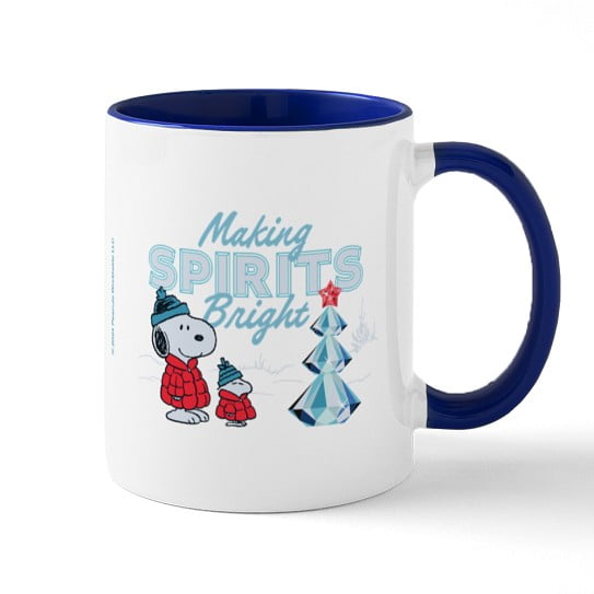 CafePress - Snoopy Making Spirits Bright 11 Oz Ceramic Mug - 11 oz Ceramic Mug - Novelty Coffee Tea Cup