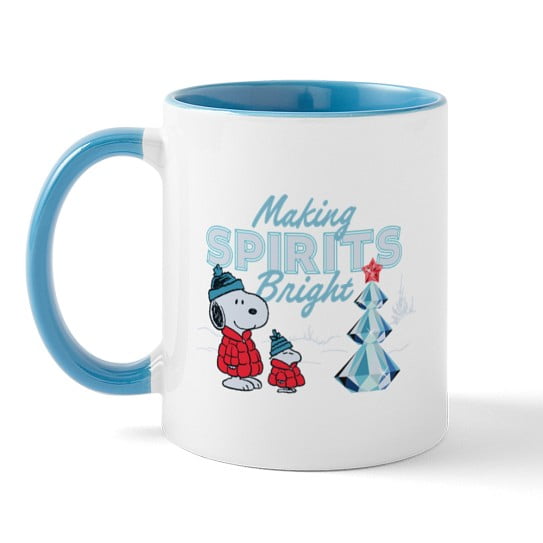 CafePress - Snoopy Making Spirits Bright 11 Oz Ceramic Mug - 11 oz Ceramic Mug - Novelty Coffee Tea Cup