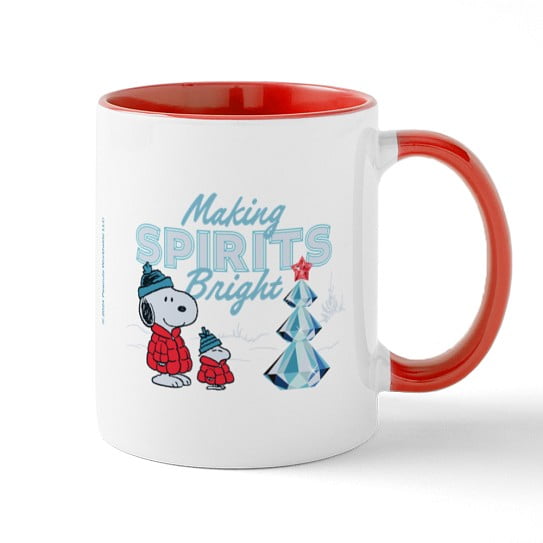 CafePress - Snoopy Making Spirits Bright 11 Oz Ceramic Mug - 11 oz Ceramic Mug - Novelty Coffee Tea Cup