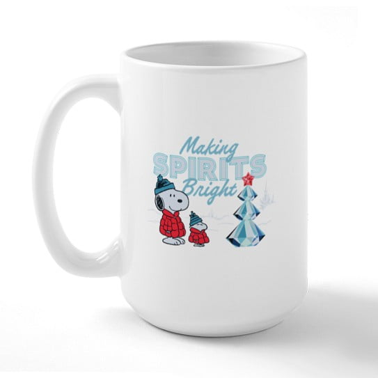 CafePress - Snoopy Making Spirits Bright 15 Oz Ceramic Large Mug - 15 oz Ceramic Large Novelty Mug