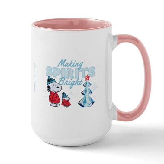 CafePress - Snoopy Making Spirits Bright 15 Oz Ceramic Large Mug - 15 oz Ceramic Large Novelty Mug