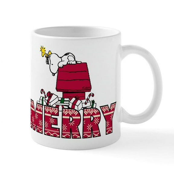 CafePress - Snoopy Merry - 11 oz Ceramic Mug - Novelty Coffee Tea Cup