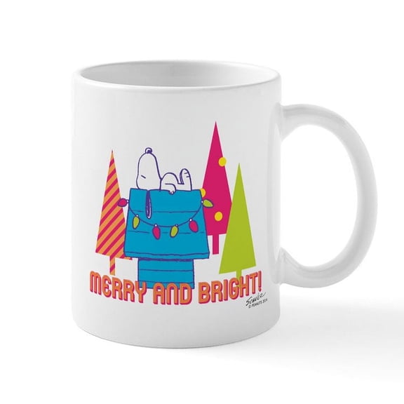 CafePress - Snoopy: Merry And Bright Mug - 11 oz Ceramic Mug - Novelty Coffee Tea Cup