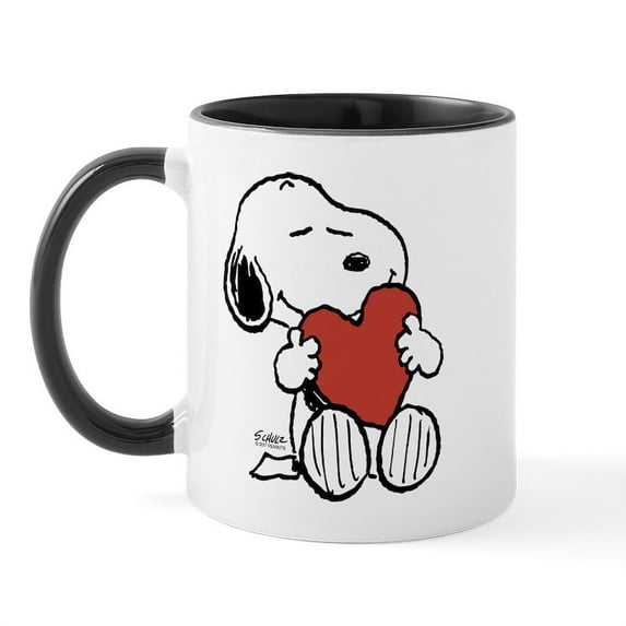 CafePress - Snoopy On Heart Mugs - 11 oz Ceramic Mug - Novelty Coffee Tea Cup