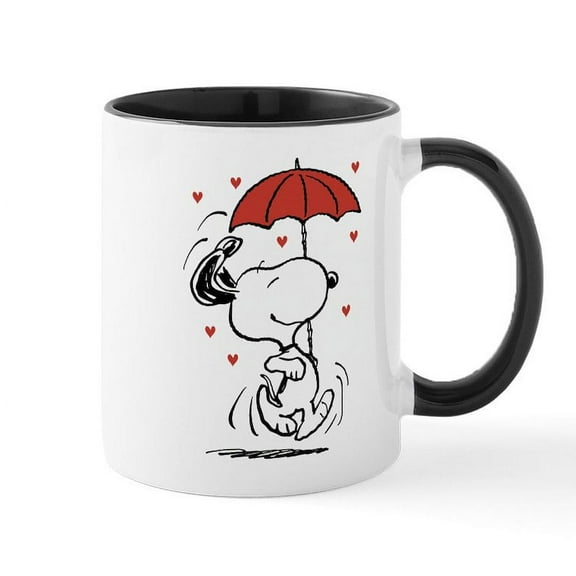 CafePress - Snoopy On Heart Mugs - 11 oz Ceramic Mug - Novelty Coffee Tea Cup