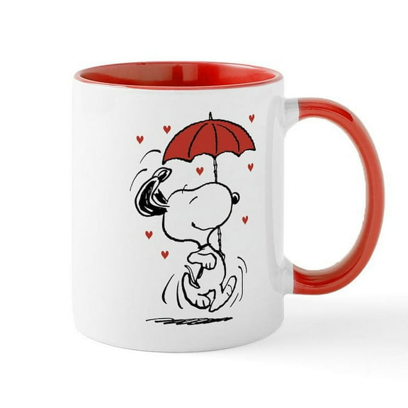 CafePress - Snoopy On Heart Mugs - 11 oz Ceramic Mug - Novelty Coffee Tea Cup