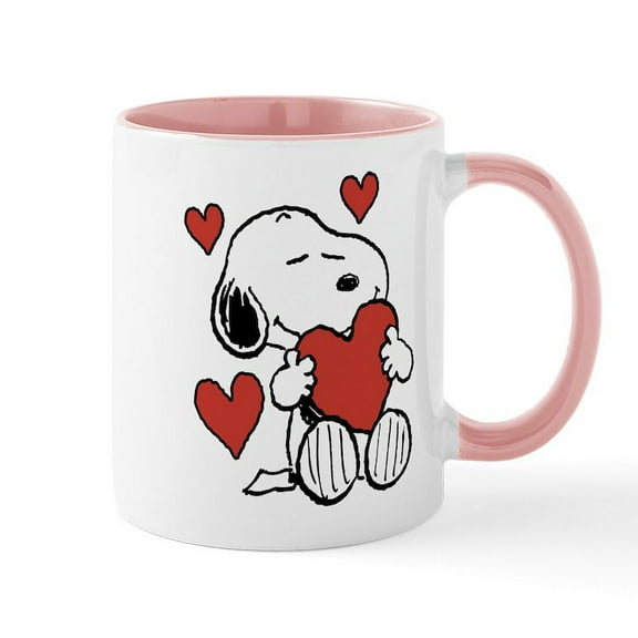 CafePress - Snoopy On Heart Mugs - 11 oz Ceramic Mug - Novelty Coffee Tea Cup
