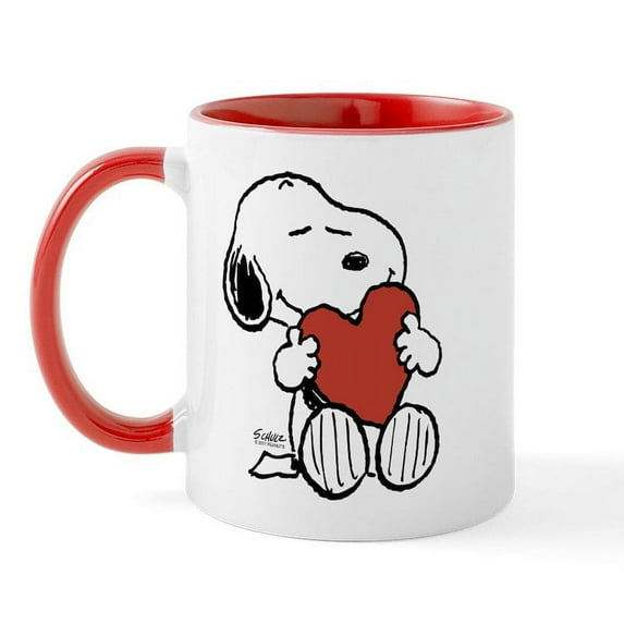 CafePress - Snoopy On Heart Mugs - 11 oz Ceramic Mug - Novelty Coffee Tea Cup