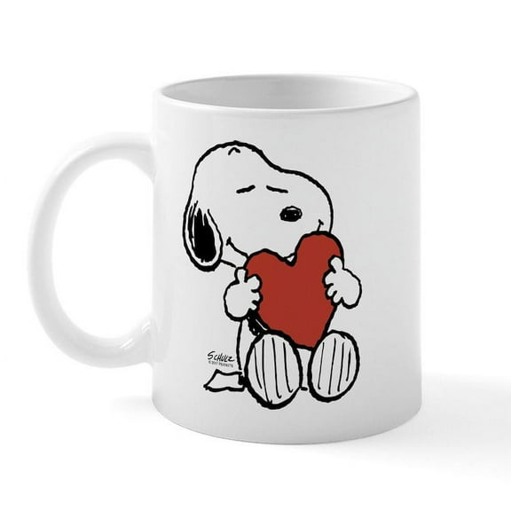 CafePress - Snoopy On Heart Mugs - 11 oz Ceramic Mug - Novelty Coffee Tea Cup