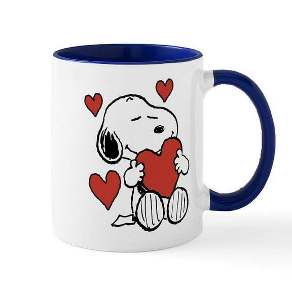 CafePress - Snoopy On Heart Mugs - 11 oz Ceramic Mug - Novelty Coffee Tea Cup