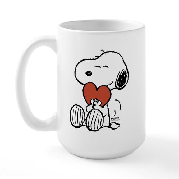 CafePress - Snoopy On Heart Mugs - 15 oz Ceramic Large White Novelty Mug