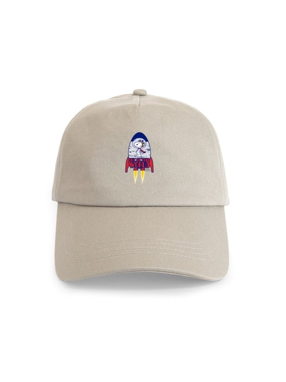 - Snoopy Out Of This World Cap - Adjustable 100% Brushed Unisex Casual Cotton Baseball Cap, Beige, 1