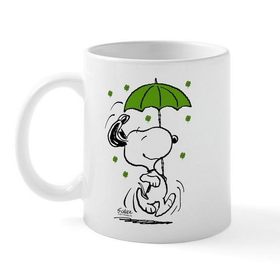 CafePress - Snoopy Raining Clovers - 11 oz Ceramic Mug - Novelty Coffee Tea Cup