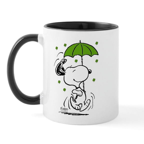 CafePress - Snoopy Raining Clovers - 11 oz Ceramic Mug - Novelty Coffee Tea Cup