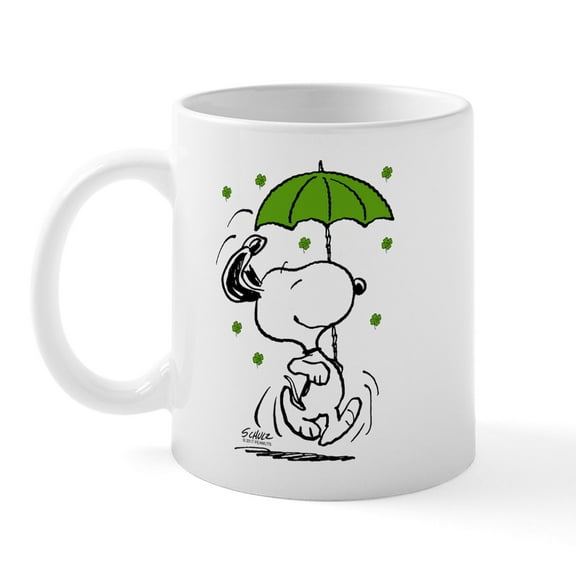 CafePress - Snoopy Raining Clovers - 11 oz Ceramic Mug - Novelty Coffee Tea Cup