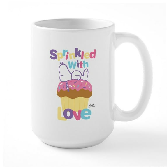 CafePress - Snoopy Sprinkled With Love Mugs - 15 oz Ceramic Large White Novelty Mug