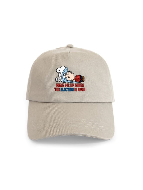- Snoopy Wake Me Up Cap - Adjustable 100% Brushed Unisex Casual Cotton Baseball Cap, Beige, 1