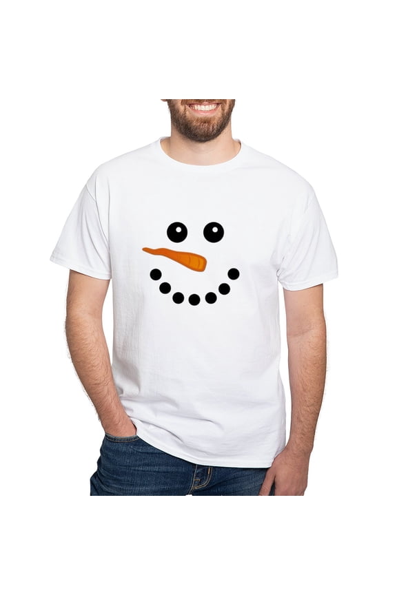 - Snowman Face T Shirt - Men's White Classic Cotton T-Shirts