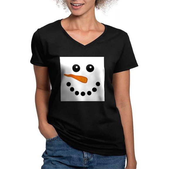 CafePress - Snowman Face T Shirt - Women's V-Neck Dark T-Shirt