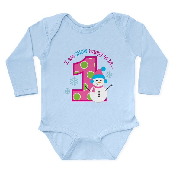 CafePress - Snowman Girl 1St Birthday Body Suit - Long Sleeve Cotton Baby Bodysuit