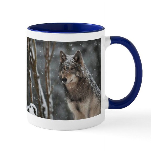 CafePress - Snowy Lone Wolf Mug - 11 oz Ceramic Mug - Novelty Coffee Tea Cup
