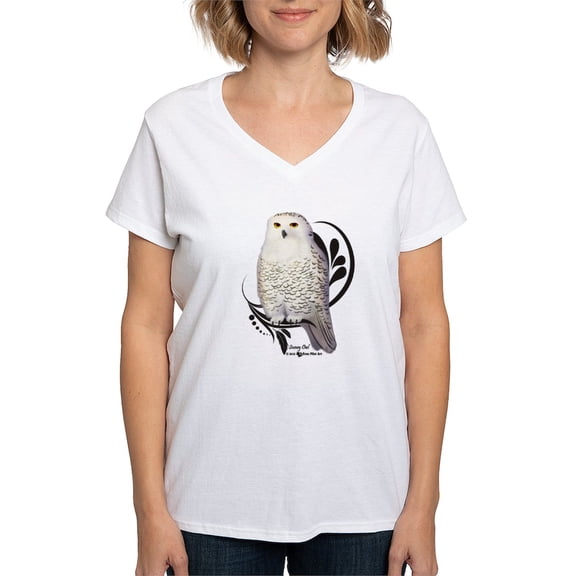 CafePress - Snowy Owl T Shirt - Womens Cotton V-Neck T-shirt
