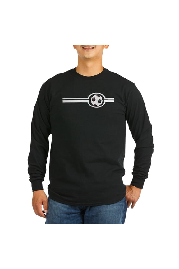 - Soccer Ball And Stripes Long Sleeve Dark T Shirt - Long Sleeve Dark T-Shirt