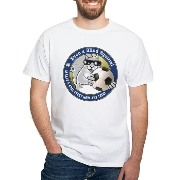 CafePress - Soccer Blind Squirrel White T Shirt - Men's White Classic Cotton T-Shirts