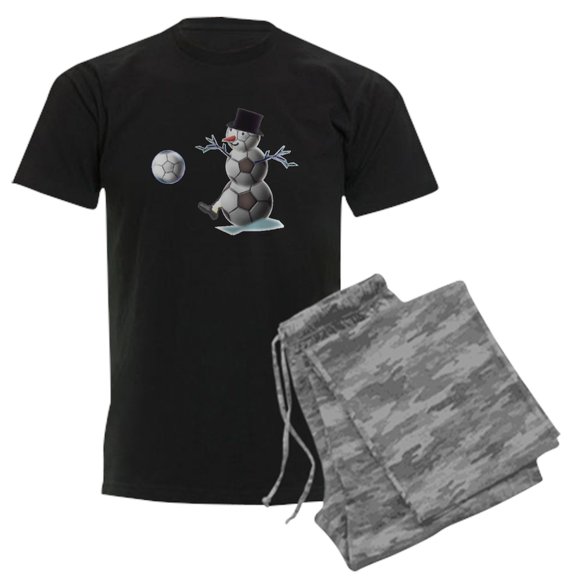 CafePress - Soccer Christmas Snowman Men's Dark Pajamas - Men's Dark Loose Fit Cotton Pajama Set
