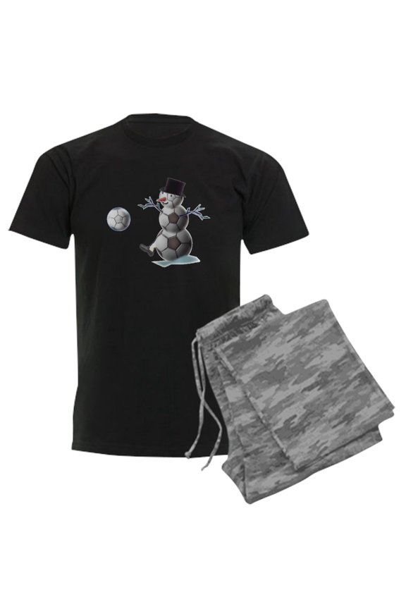 - Soccer Christmas Snowman Men's Dark Pajamas - Men's Dark Loose Fit Cotton Pajama Set