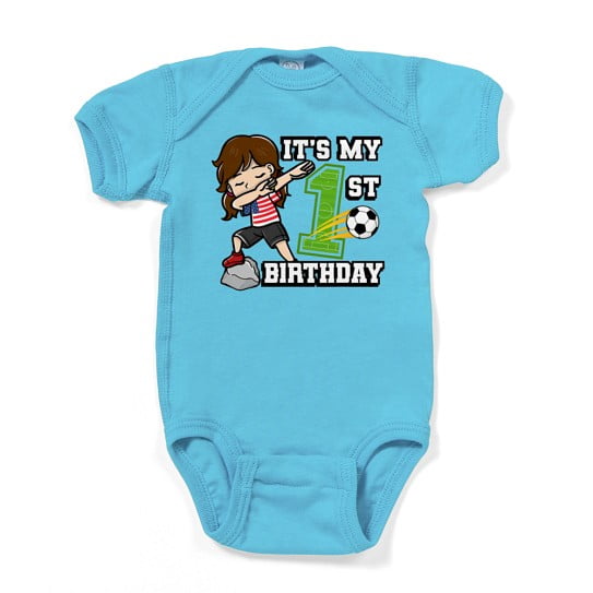 CafePress - Soccer Girl It's My 1St Birthday American Flag - Cute Infant Baby Bodysuit Romper