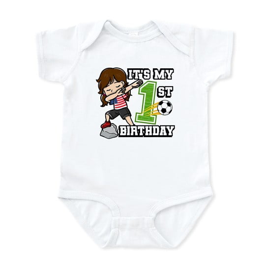 CafePress - Soccer Girl It's My 1St Birthday American Flag - Cute Infant Baby Bodysuit Romper