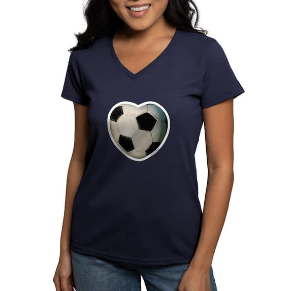 CafePress - Soccer Love Women's V Neck Dark T Shirt - Women's V-Neck Dark T-Shirt