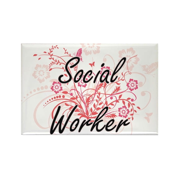 CafePress - Social Worker Artistic Job Design With Flo Magnets - Rectangle Magnet, 2"x3" Refrigerator Magnet