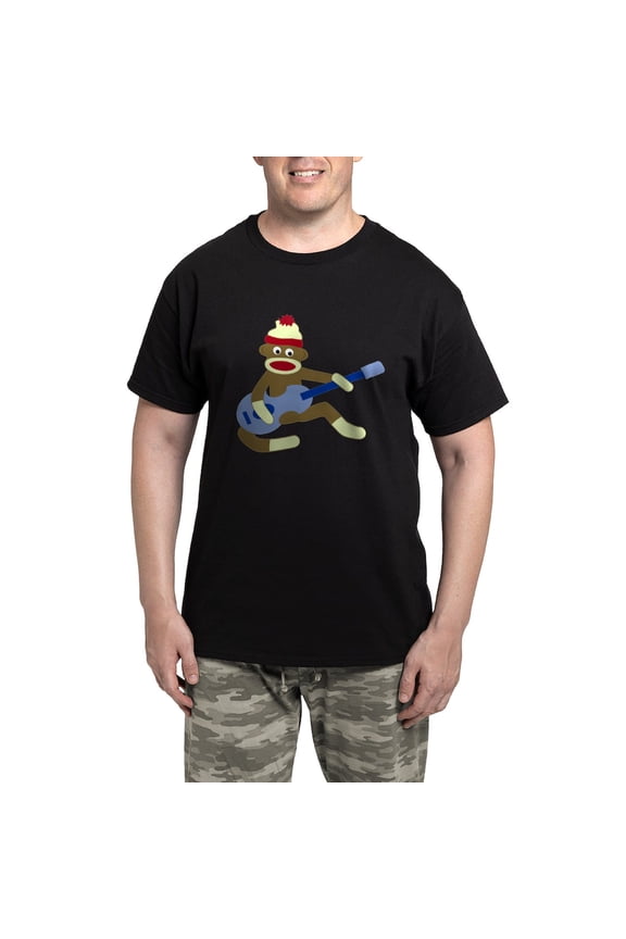 - Sock Monkey Blue Guitar Men's Dark Pajamas - Men's Dark Loose Fit Cotton Pajama Set