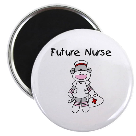 CafePress - Sock Monkey Future Nurse Magnet - 2.25" Round Magnet, Refrigerator Magnet, Button Magnet Style