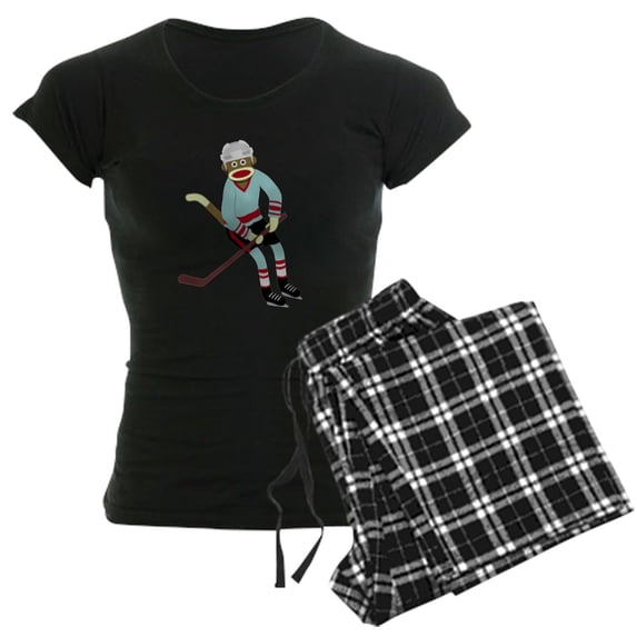 CafePress - Sock Monkey Ice Hockey Women's Dark Pajamas - Women's Short Sleeve Print T-Shirt and Pants Dark Cotton Pajama Set