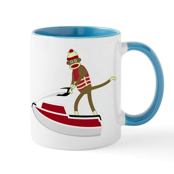 CafePress - Sock Monkey Jet Ski Coffee Mug - 11 oz Ceramic Mug - Novelty Coffee Tea Cup