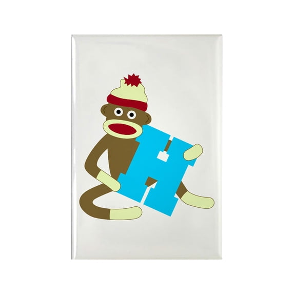CafePress - Sock Monkey Monogram Boy H - Rectangle Magnet, 2"x3" Refrigerator Magnet