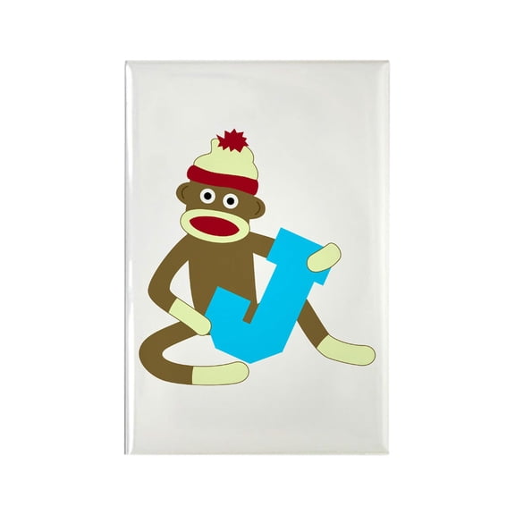 CafePress - Sock Monkey Monogram Boy J - Rectangle Magnet, 2"x3" Refrigerator Magnet