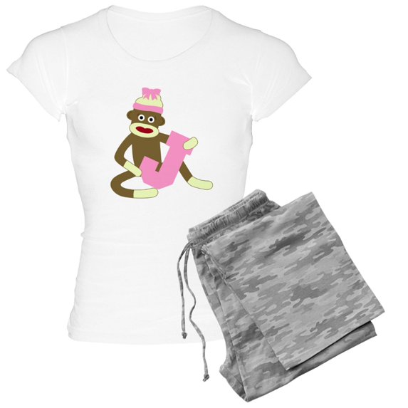 CafePress - Sock Monkey Monogram Girl J Women's Light Pajamas - Women's Short Sleeve Print T-Shirt and Pants Light Cotton Pajama Set